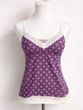 Y2K Purple Lace Trim Cami Fairycore Coquette Tank Top Vintage L